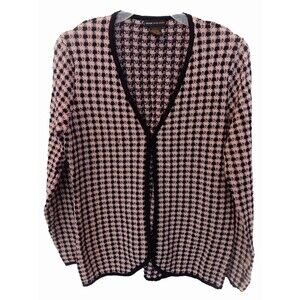 Grace Dane Lewis Womens Pink Black Houndstooth Hook/Loop Closure Cardigan, Lg